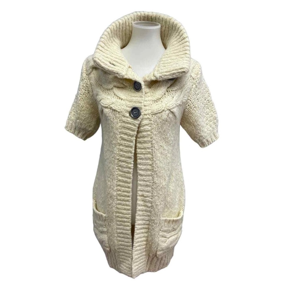 Free People Womens Large  Wool Blend Short Sleeve Cable Knit Cardigan Sweater